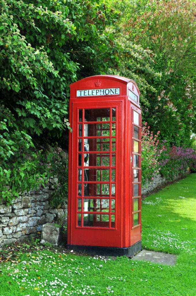 British Old Telephone Booth in Garden